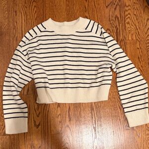 Zara Cream and Black Striped Knit Top
